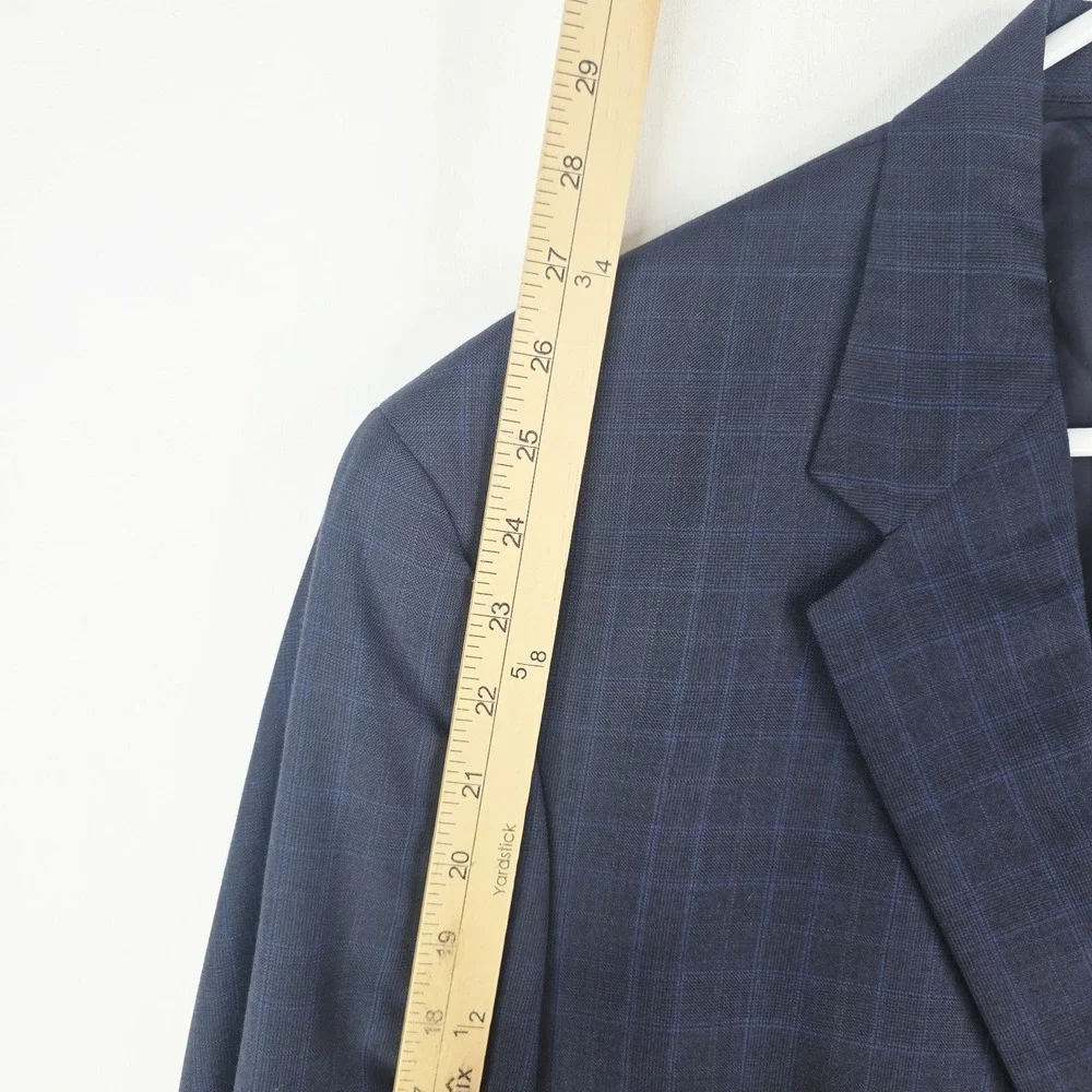 Jos A Bank 44L Blue Plaid 100% Wool Signature Mens Blazer Suit Jacket Sport Coat
